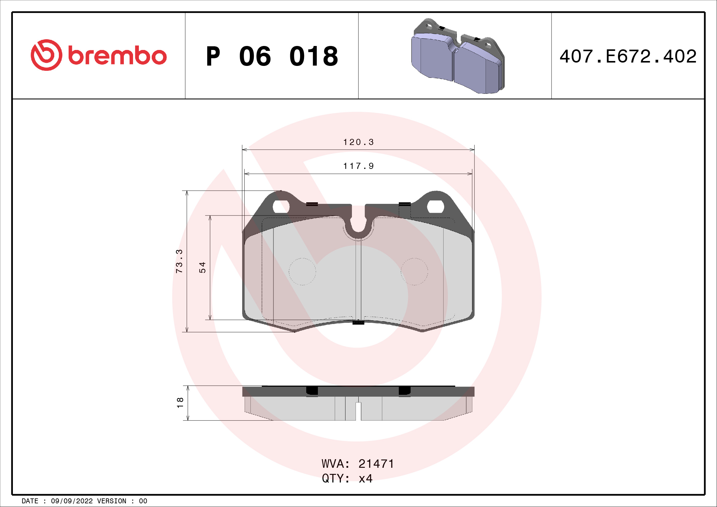 A.B.S. P 06 018 BREMBO Bremsbelagsatz, Scheibenbremse